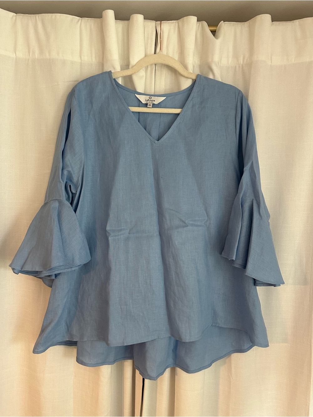 Light Blue V-Neck Bell Sleeve Blouse - Relaxed Fit